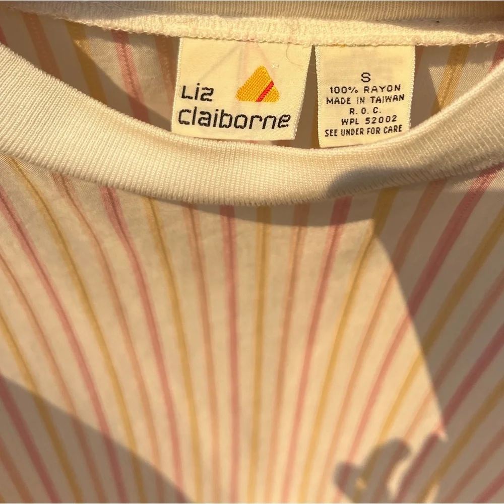 Vtg Liz Claiborne Pink, Yellow, White Striped Long-Sleeve Pullover Top | Small - Picture 11 of 13
